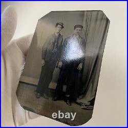 Antique Tintype Photograph Handsome Dapper Young Men Man Side Smile Gay Int