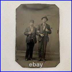 Antique Tintype Photograph Handsome Man Affectionate Arm In Arm Smoking Gay Int
