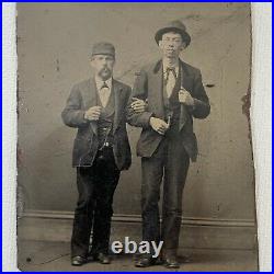 Antique Tintype Photograph Handsome Man Affectionate Arm In Arm Smoking Gay Int
