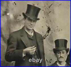 Antique Tintype Photograph Handsome Men Friends Stovepipe Hats Cigars Gay Int