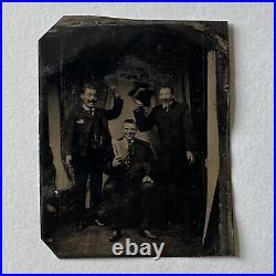 Antique Tintype Photograph Handsome Men Laughing Smiling Having Great Time Odd