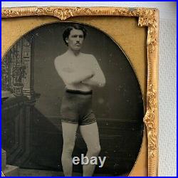 Antique Tintype Photograph Handsome Strong Man Boxer Circus Performer Wrestler