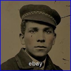 Antique Tintype Photograph Handsome Young Black African American Man Teen Hat