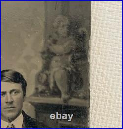 Antique Tintype Photograph Handsome Young Man Men Cherub Backdrop Gay Int