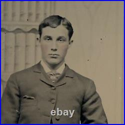 Antique Tintype Photograph Handsome Young Man Men Suit Posing Stand Gay Int
