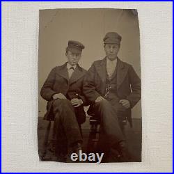 Antique Tintype Photograph Handsome Young Man Men Train Railway Workers Gay Int