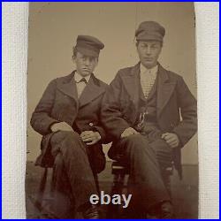 Antique Tintype Photograph Handsome Young Man Men Train Railway Workers Gay Int