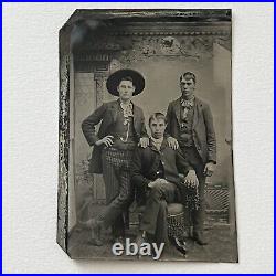 Antique Tintype Photograph Handsome Young Men Fabulous Attire Hat