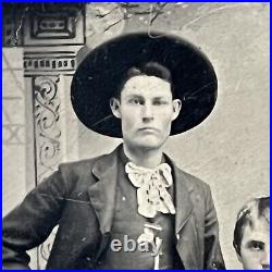 Antique Tintype Photograph Handsome Young Men Fabulous Attire Hat