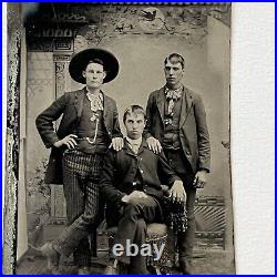 Antique Tintype Photograph Handsome Young Men Fabulous Attire Hat