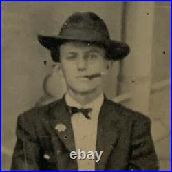 Antique Tintype Photograph Handsome Young Men Fabulous Hats Attitude Smoking