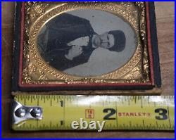 Antique Tintype Photograph Man In Cossack Hat Male Portrait Ambrotype Gold Foil