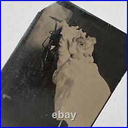 Antique Tintype Photograph Post Mortem Baby in Stroller Momento Mori Morbid Odd