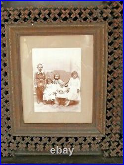 Antique Tramp Art Crown of Thorns Frame with Photo of Children 17 x 19