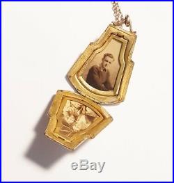 Antique Victorian 10k Rose Gold Filled Unusual Shaped Locket Original Photos C. T