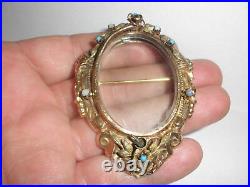 Antique Victorian 10k gold frame painting mourning photo locket pendant brooch