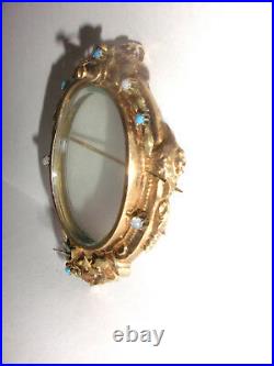 Antique Victorian 10k gold frame painting mourning photo locket pendant brooch