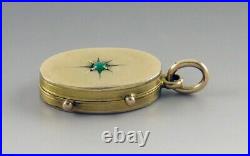 Antique Victorian 14K Yellow Gold Turquoise Bead Photo Locket Necklace Pendant