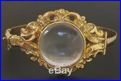 Antique Victorian 14k Gold Rock Crystal Quartz Photo Locket Bangle Bracelet 17.9