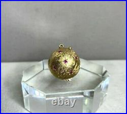 Antique Victorian 14k Yellow Gold Ruby & Blue Sapphires Triple Photo Ball Locket