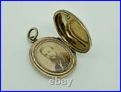 Antique Victorian 9ct Gold Back & Front Engraved Enamel Garter Locket Pendant