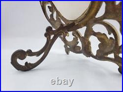 Antique Victorian / Art Nouveau Brass Metal Oval Picture Frame Easel Back 11H