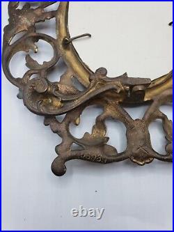 Antique Victorian / Art Nouveau Brass Metal Oval Picture Frame Easel Back 11H
