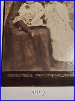 Antique Victorian Cabinet Photo Little Girl with live-size creepy doll odd