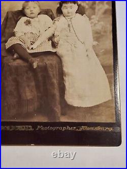 Antique Victorian Cabinet Photo Little Girl with live-size creepy doll odd