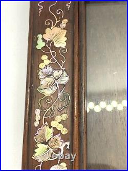 Antique Victorian Carved Mother Of Pearl Inlay Wood Picture Frame. 6 X 4.1/4