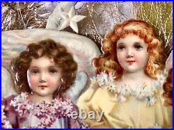 Antique Victorian Christmas Ornament. Three Angels 12x9.5 Beautiful