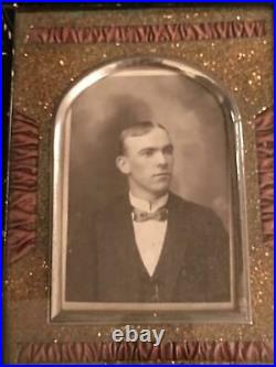 Antique Victorian Eastlake Black Ebony Lacquer Picture Frame Portrait Photo Man