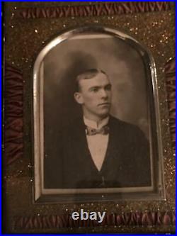 Antique Victorian Eastlake Black Ebony Lacquer Picture Frame Portrait Photo Man