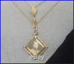 Antique Victorian GF Stunning Beveled Glass Photo Locket Opal Watch Slide Chain