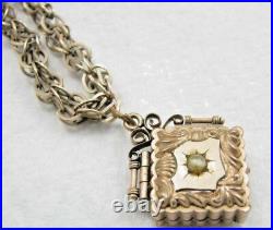 Antique Victorian Gold Filled Fancy Pocket Watch Chain Photo Locket Fob Necklace