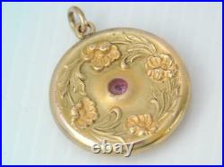 Antique Victorian Gold Filled Ruby Poppy Flower Photo Locket Pendant