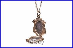 Antique Victorian Gold Plated Color Enamel Picture Locket G. F. Necklace 6517