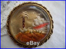 Antique Victorian Jewellery Gold Picture Brooch Pin Sailing Ship Vintage Jewelry
