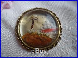 Antique Victorian Jewellery Gold Picture Brooch Pin Sailing Ship Vintage Jewelry