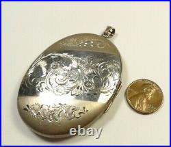 Antique Victorian Large Oval Etched Swirl Photo Locket Sterling Silver 925 Penda