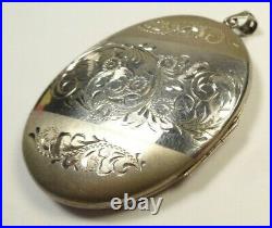 Antique Victorian Large Oval Etched Swirl Photo Locket Sterling Silver 925 Penda