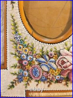 Antique Victorian Micro Mosaic Picture Frame with raised Flowers