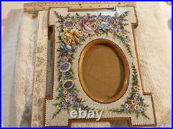 Antique Victorian Micro Mosaic Picture Frame with raised Flowers