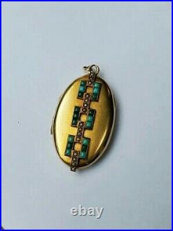 Antique Victorian Natural Persian Turquoise Seed Pearl Locket