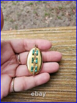 Antique Victorian Natural Persian Turquoise Seed Pearl Locket