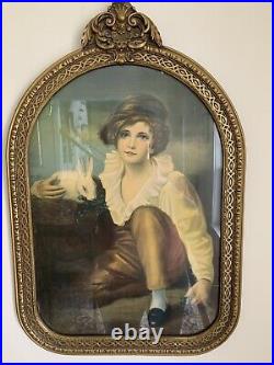 Antique Victorian Ornate Picture Frame Gold Wood 25x16.5 withPrint