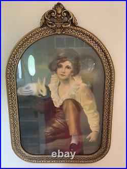 Antique Victorian Ornate Picture Frame Gold Wood 25x16.5 withPrint