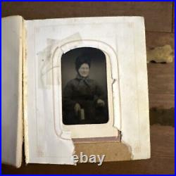 Antique Victorian Photo Album Late 1900 metal hinge with28 black white photos