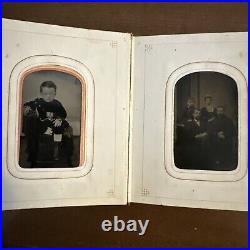 Antique Victorian Photo Album Late 1900 metal hinge with28 black white photos