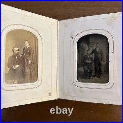 Antique Victorian Photo Album Late 1900 metal hinge with28 black white photos